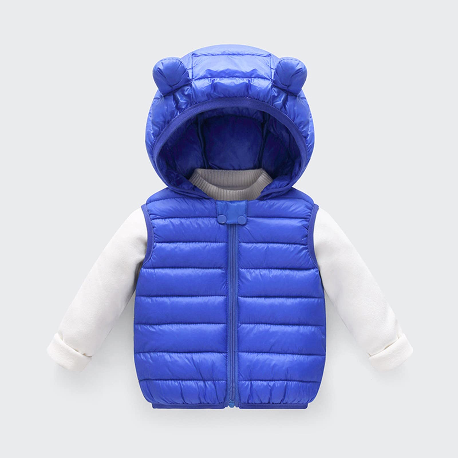 RNTOP Toddler Baby Boy Girl Hooded Puffer Vest Winter Jacket Lightweight Sleeveless Bear Ears (Blue, 18-24 Months)