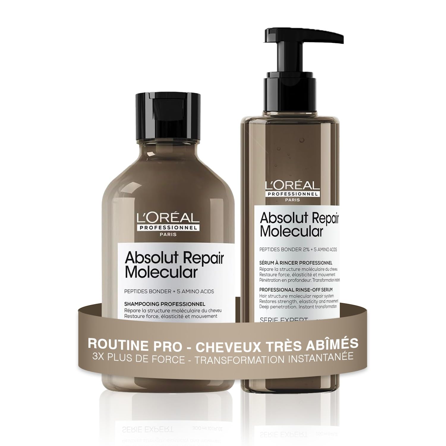 L'OREAL PROFESSIONNEL - Absolut Repair Molecular - Cheveux Très Abîmés, Raides à Bouclés - Traitement Moléculaire & Instantané - 3x Plus de Force