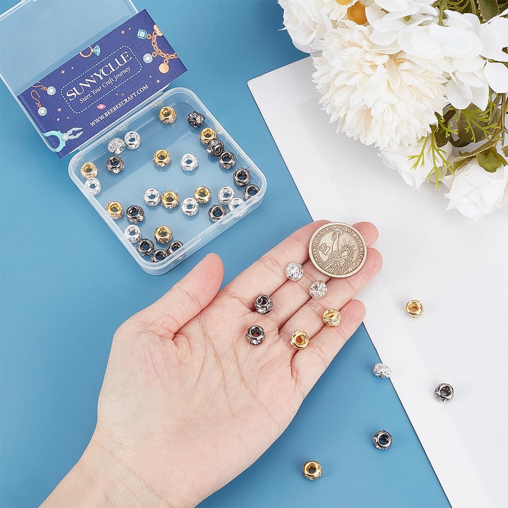 SUNNYCLUE 1 Box 60Pcs Rhinestone Spacer Beads Gold Rondelle Spacer Beads 8mm Bulk Brass Crystal Large Hole European Metal Silver Loose Spacers Beads for jewellery Making Bracelets Charms DIY Crafts - Image 3