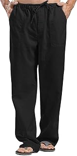Pantalones De Lino De Colores Sólidos para Hombre, Ajuste Relajado, Pantalones De Yoga Casuales, Pantalones De Pierna Recta Pantalones de Hombre