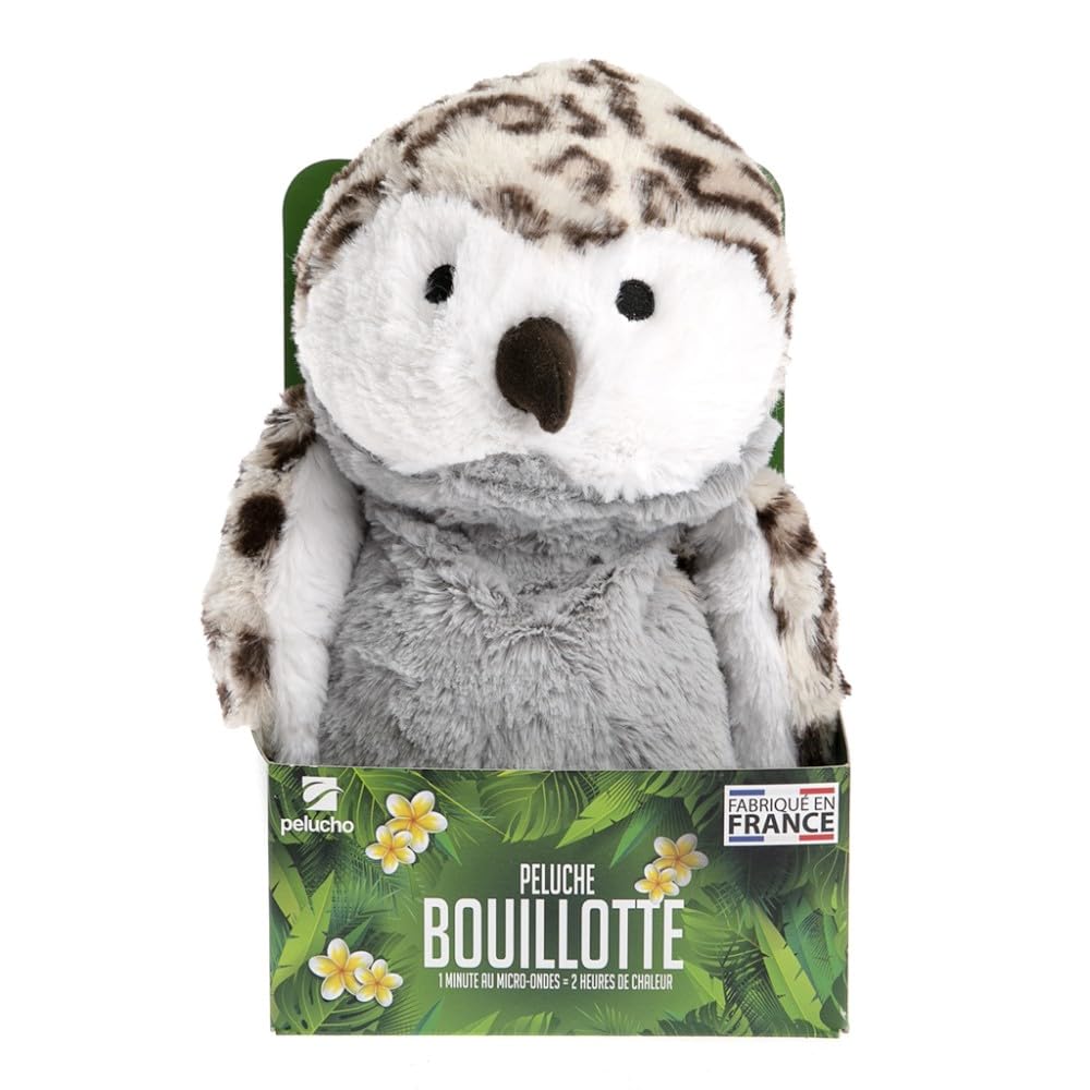 Pelucho - Bouillotte Peluche Hibou - Bien-Être, Chaleur et Douceur - Micro-Ondable - Grains de Blé et Fleurs de Lavande - Fabriquée en France
