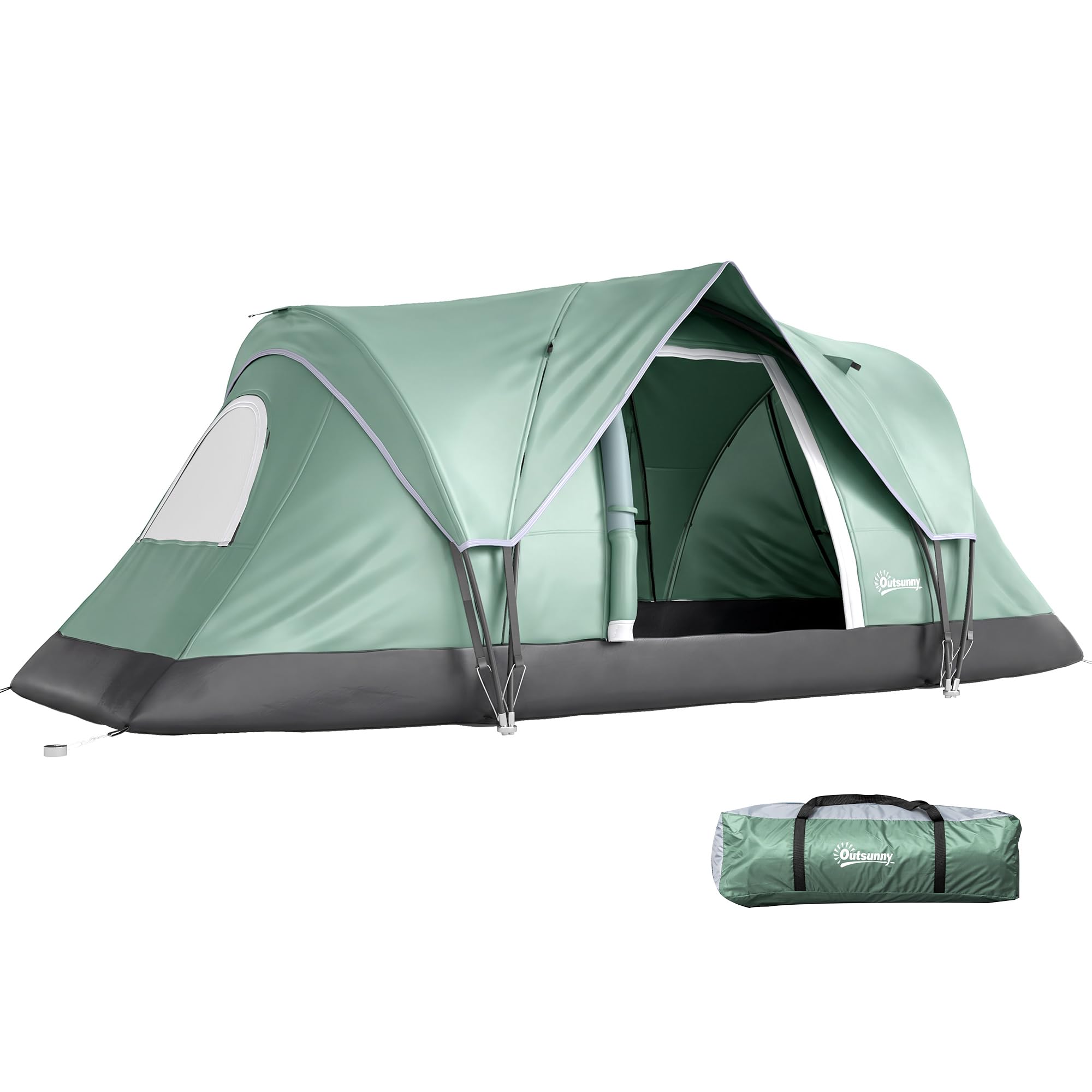 Outsunny 5-6 Man Camping Tent Tunnel Tent UV Protection 3000mm Water Resistant Hiking Shelter with Groundsheet and Carry Bag - Dark Green — image 1