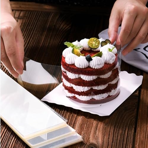 PIQIUQIU 3 rolki folii do obrzeży tortu, 8 cm/10 cm/15 cm × 10 m, przezroczysta folia acetatowa do dekoracji tortów, musu czekoladowego i pierścieni deserowych