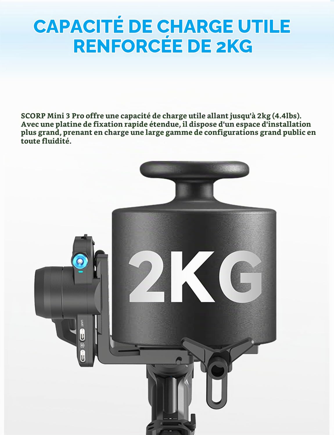 FeiyuTech SCORP Mini-3-Pro 4-en-1 Cardan Stabilisateur 3-Achsen,pour Appareil Photo/Smartphone/Caméra d'action, Suivi IA Intégré, Poignée de Commande Détachable, Charge Utile de 2 kg