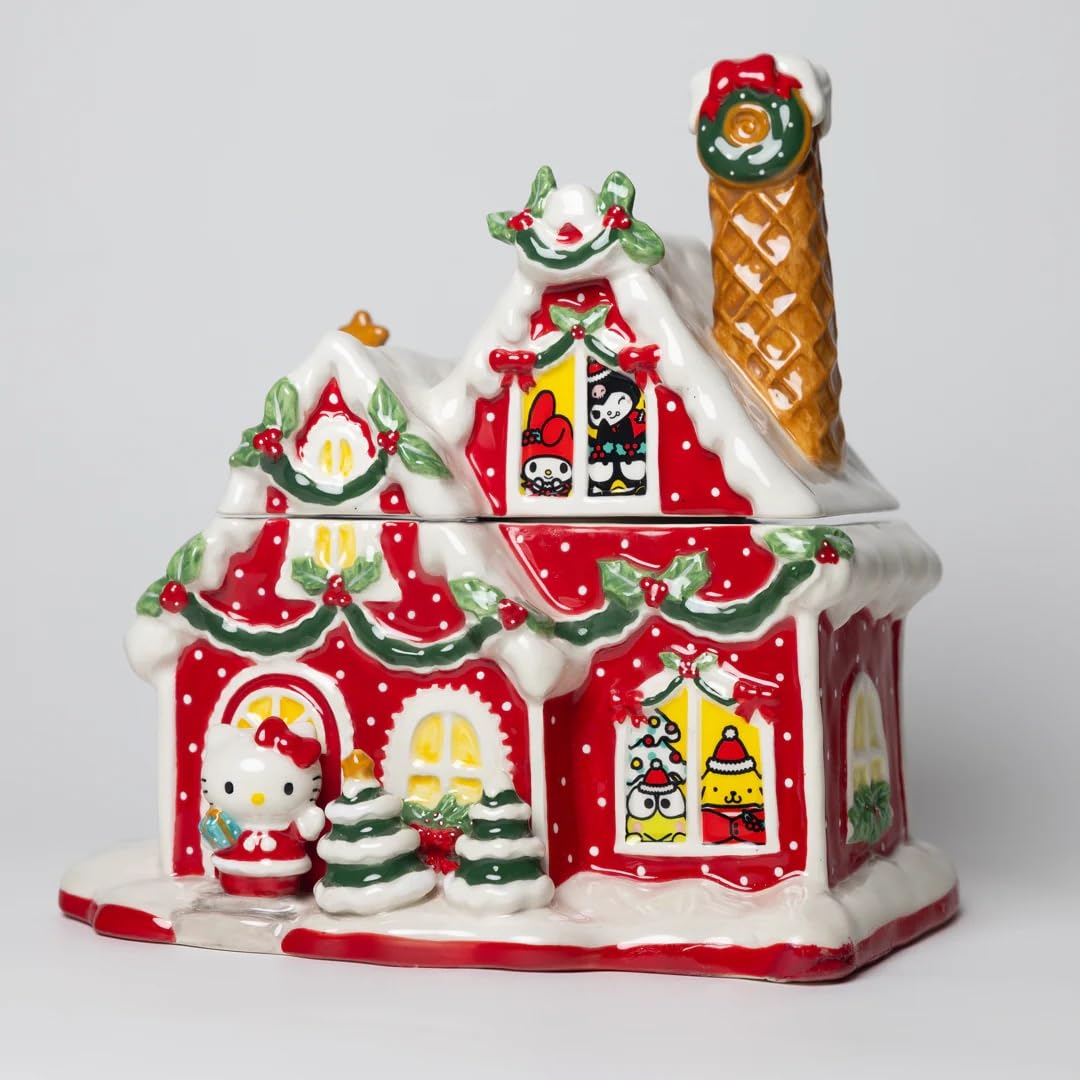 Blue Sky Clayworks Hello Kitty and Friends Frosty Winter Snow Christmas Cookie Jar, Holiday Decorations, Ceramic, 23449