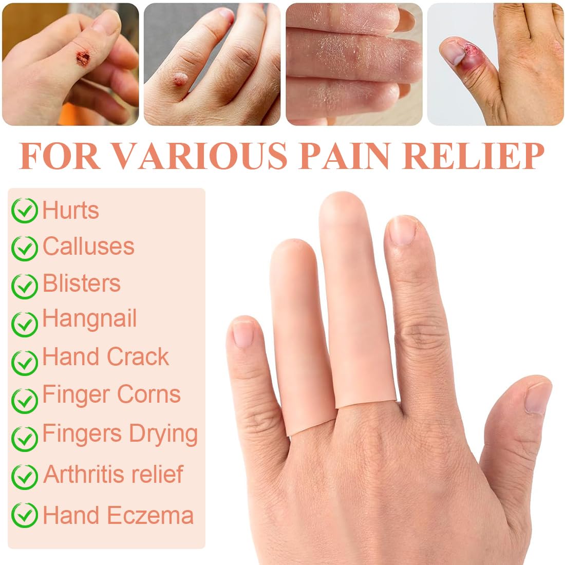 10 pcs Doigtiers de Gel en Silicone - Protège-Doigts pour Soulager l'Eczéma et les Fissures des Mains et Prévenir Les Blessures - Protection et Soutien des Doigts