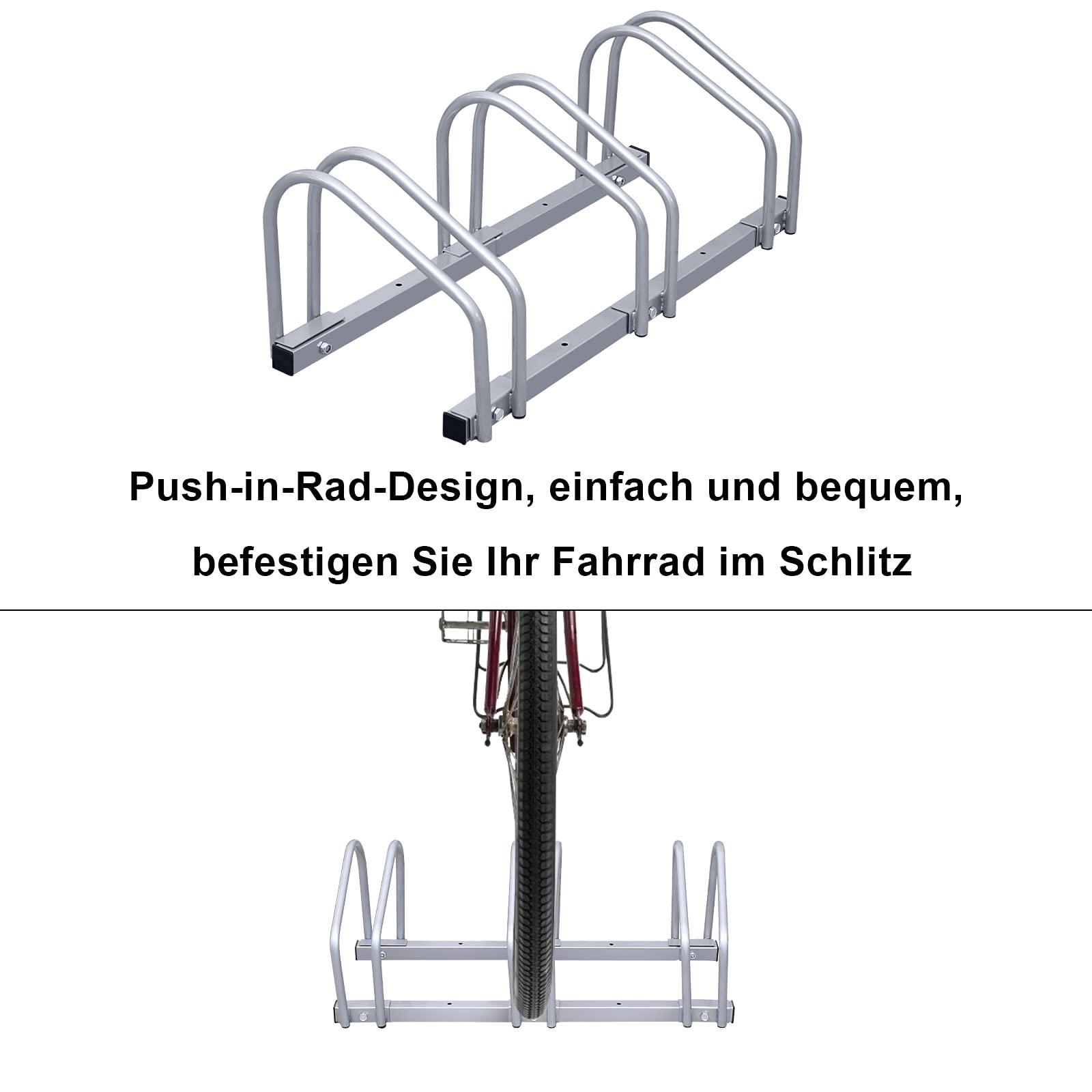 Randaco Rastrelliera per Biciclette, Cavalletto per bicicletta, multiplo per 3 biciclette, supporto per bicicletta, per montaggio a pavimento e a parete, HBT 26 x 70,5 x 32 cm, argento