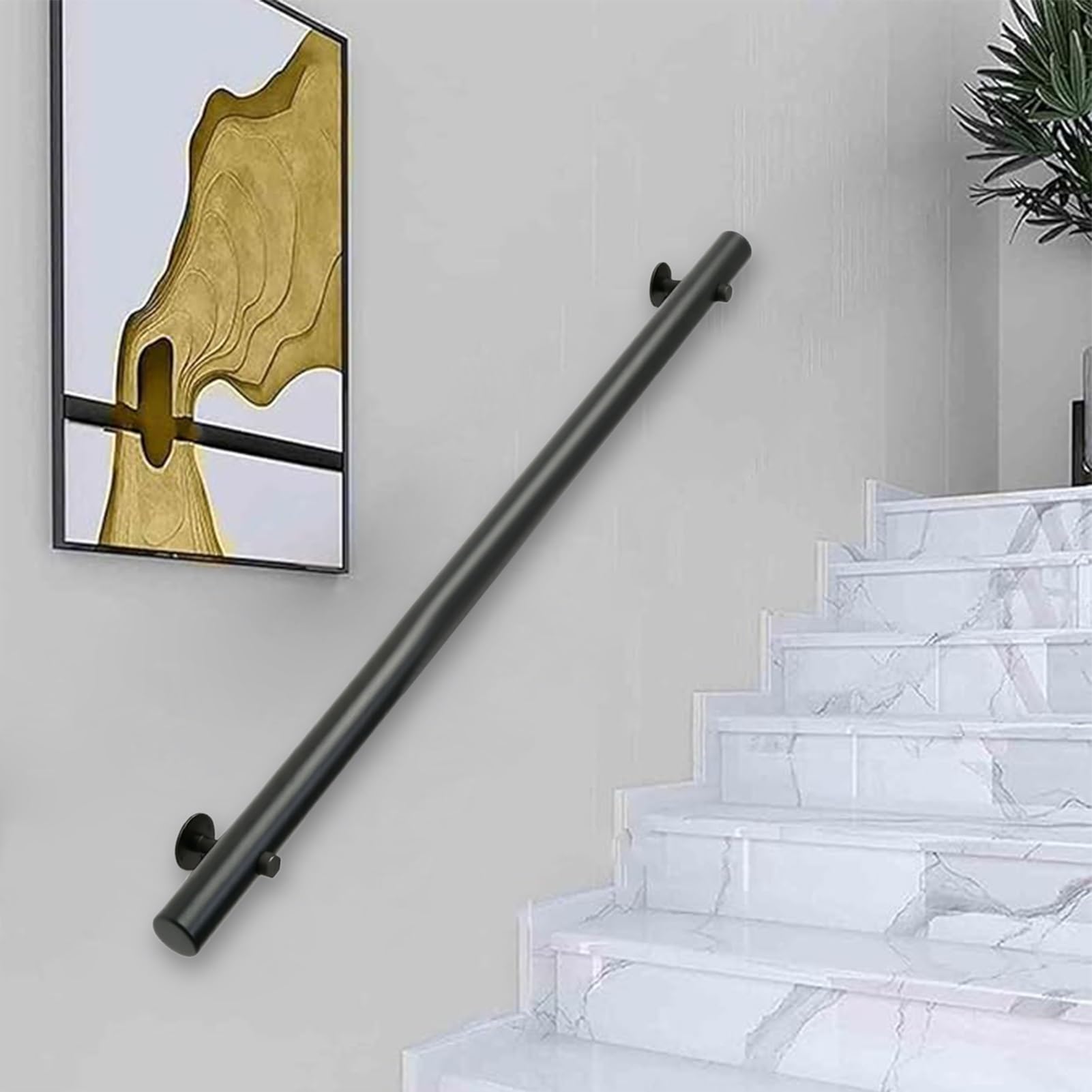 DMCHENGMA Wooden Handrails, Wall Mounted Barrier-Free Black Round Staircase Grab Bar - Safety Stairway Support Rods(6.6ft/200cm)