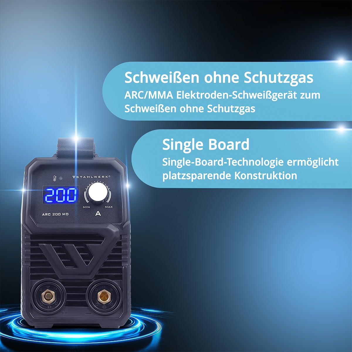 STAHLWERK Elektroden-Schweißgerät ARC 200 MD – Vollausstattung – MMA (E-Hand) bis 200 A, flexibel einsetzbar ohne Gas, kompakt & leicht, Smartkühlung, Hotstart-Automatik, Anti-Stick-Funktion
