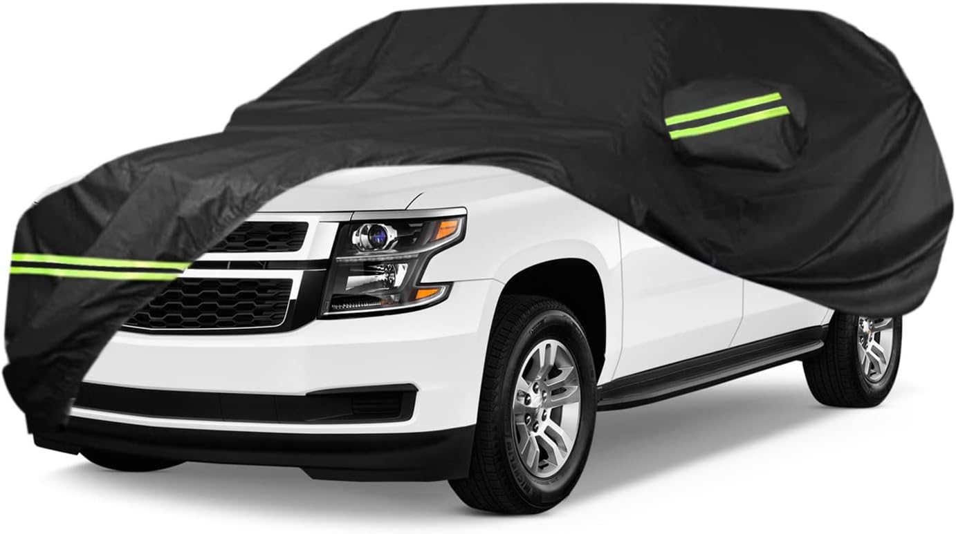 210D Waterproof Car Cover for 2007-2023 Chevy Suburban/GMC Yukon XL/Cadillac Escalade ESV, All Weather 210D Windproof Car Covers with Door Zipper Up to 226” L, for Sun Rain UV Protection
