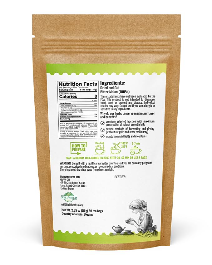 Image of 50 Bags Bitter Melon Herbal Tea (Momordica Charantia) - 50 Count 1.5g Bags Dried Bitter Melon Herb Te De Melon Amargo