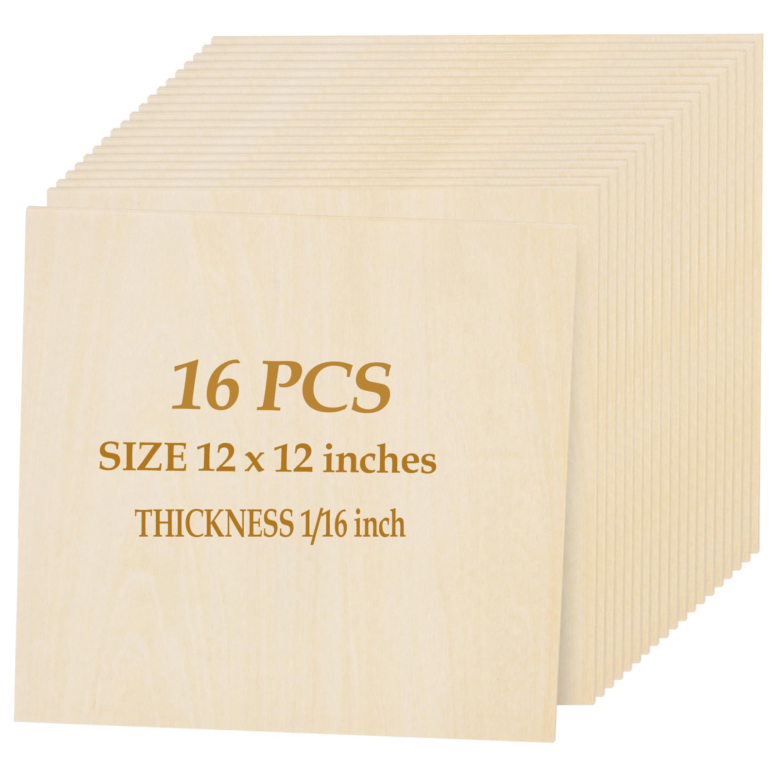 PONGJA 16 Pack Basswood Sheets for Crafts - 12 x 12 x 1/16 Inch - 1.5mm Thick Large Plywood Sheets Unfinished Bass Wood Boards for Laser Cutting, Wood Burning, Architectural Models, Staining