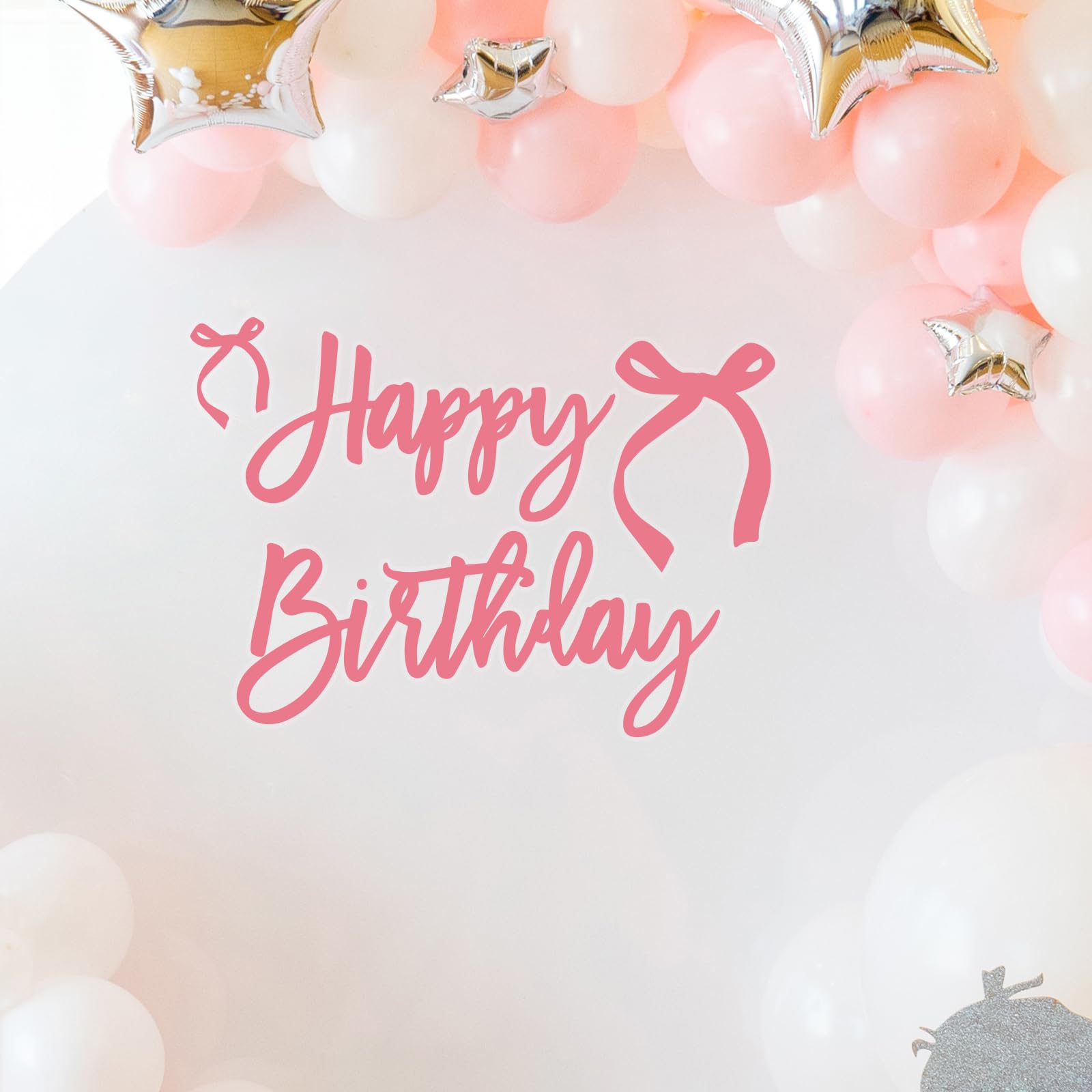 Pink Bow Happy Birthday Decal Sign - Coquette Birthday Backdrop Sign, Coquette Girls Birthday Party Decor, Pink Bow Birthday Party Decorations