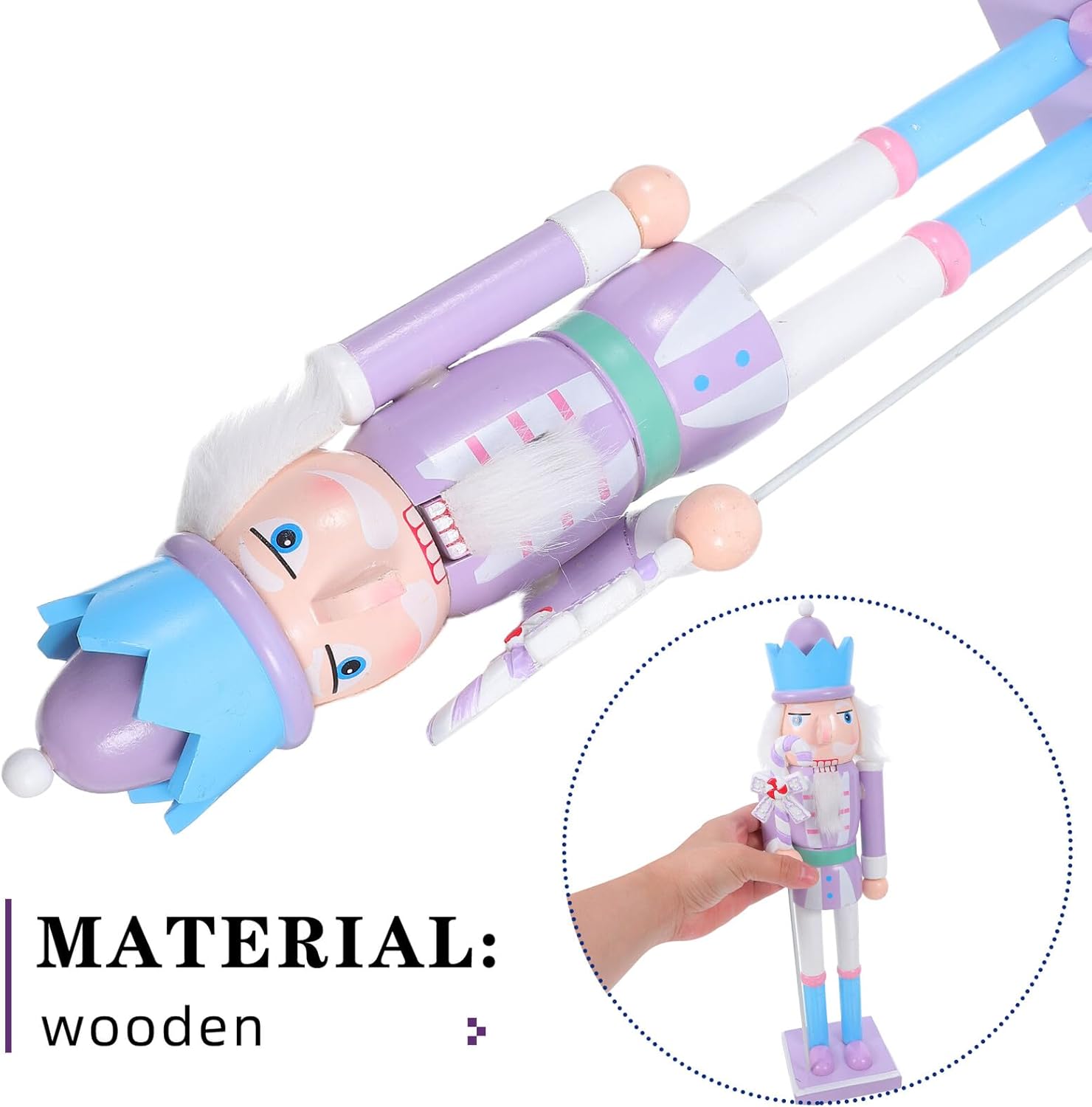 Wooden Nutcracker Soldier Figurine Purple Christmas Decoration for Holiday Parties Festive Shelves Tables and Collectible Displays Classic Xmas Wood Nutcracker Ornament