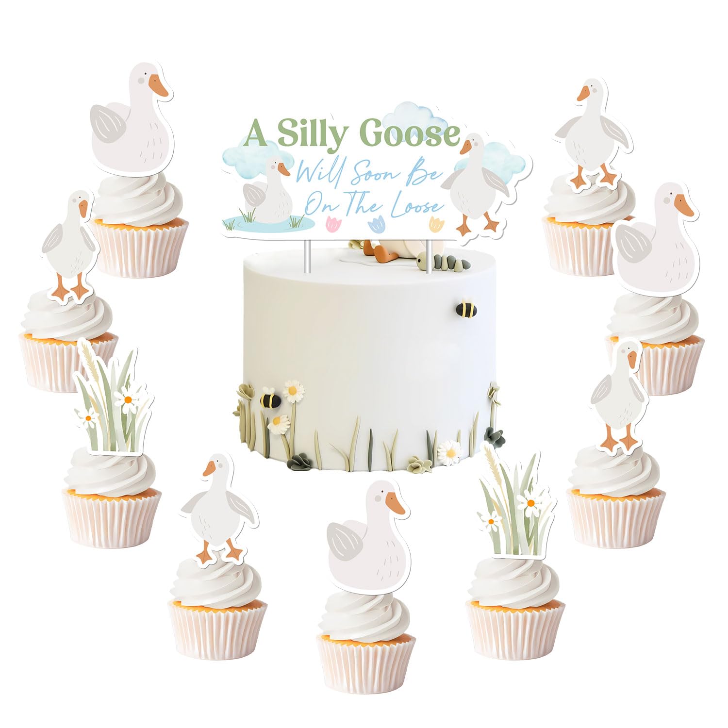 A Silly Goose Will Soon Be on the Loose Cake Topper Goose Cupcake Toppers