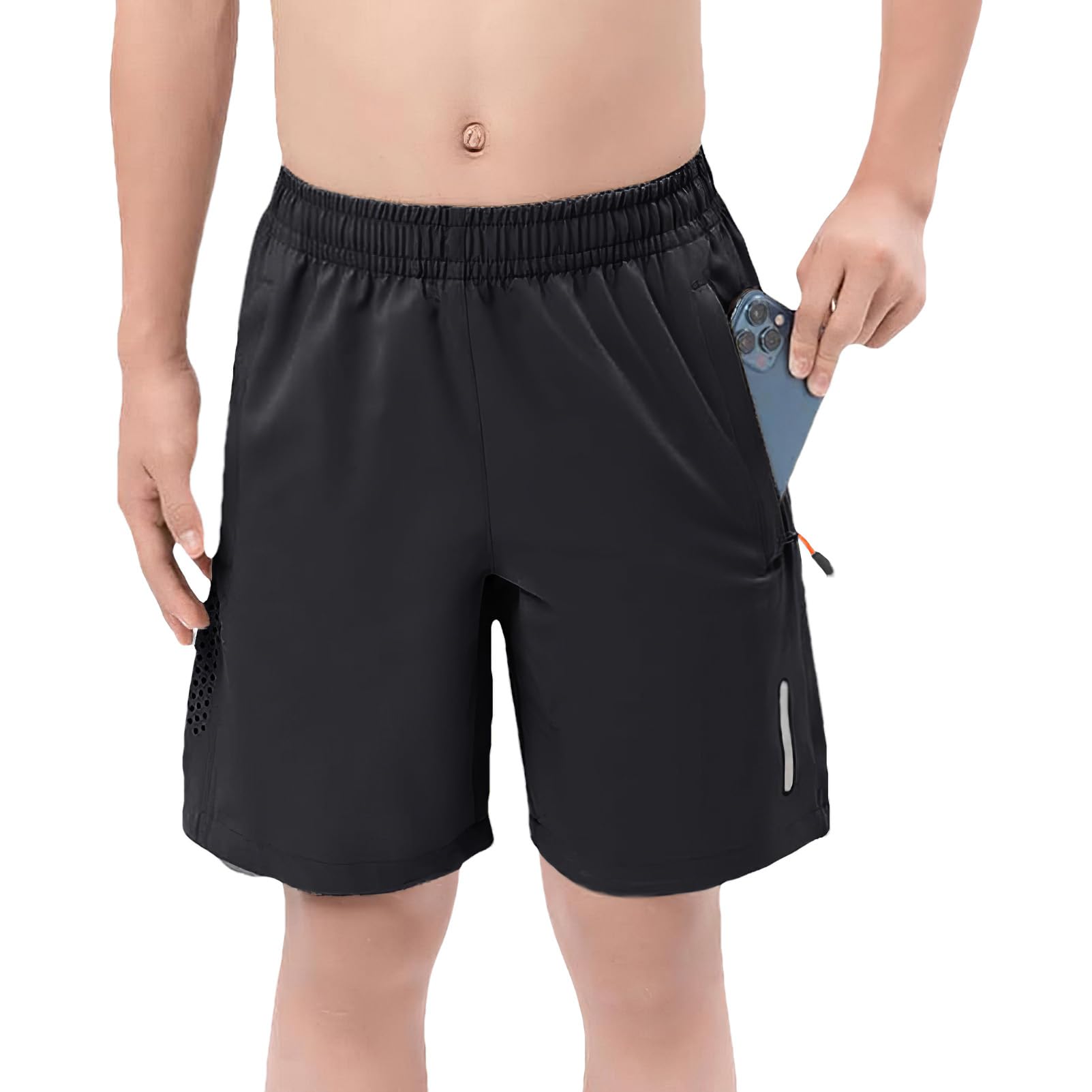 Garçons Lot de 2 Shorts de Sport Séchage Rapide Shorts de Running avec Poches Zippées et Bande Réfléchissante pour 4-13 Ans