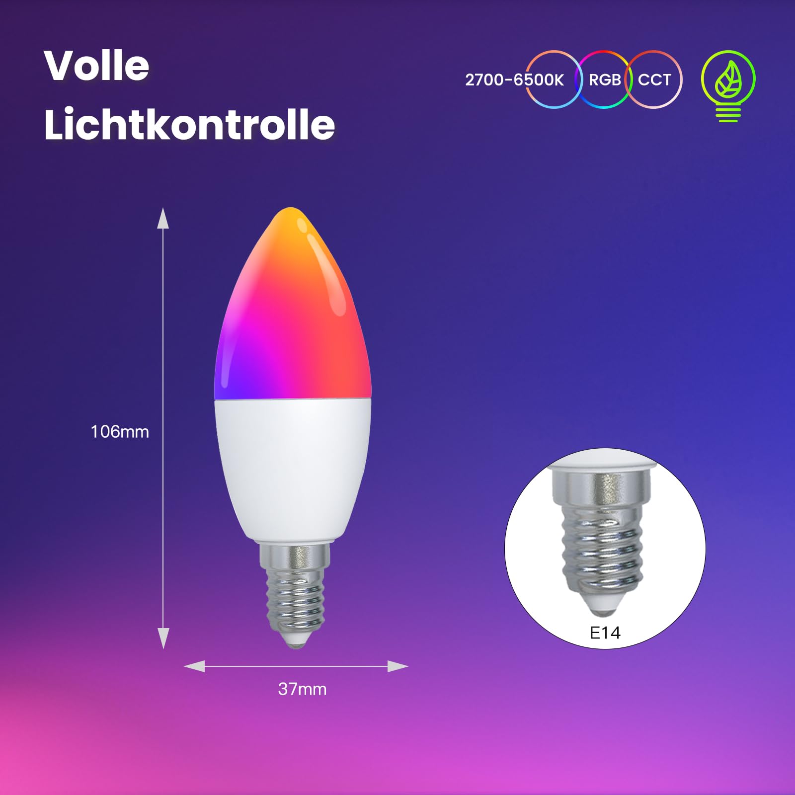 MOES Smart Glühbirne Matter E14, WLAN Alexa LED Lampe RGBCW, WW, mit Dimmbar, Musiksynchronisation, 16 Millionen Farben, kompatibel mit Apple HomeKit, SmartThings, Alexa, Google Home,4 Stück