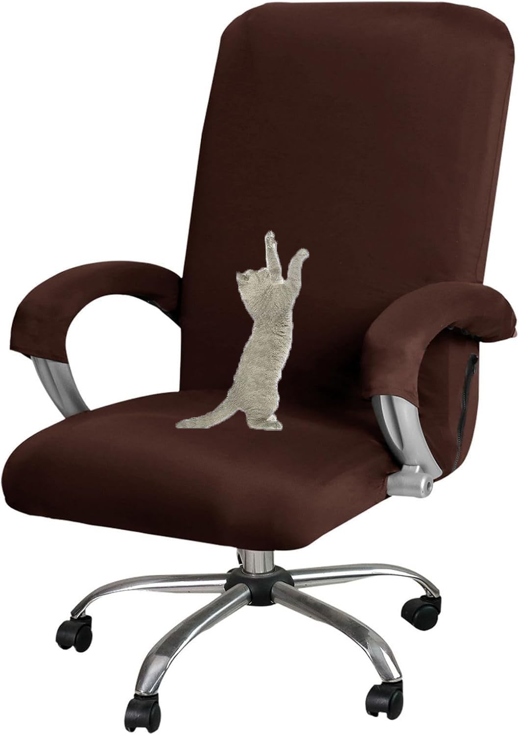 YOPOIY Stretch Office Chair Cover Cat scratch proof, Washable Desk Chair Cover Soft Computer Chair Cover Nonslip Rotating Chair Slipcover (brown,X-Large)