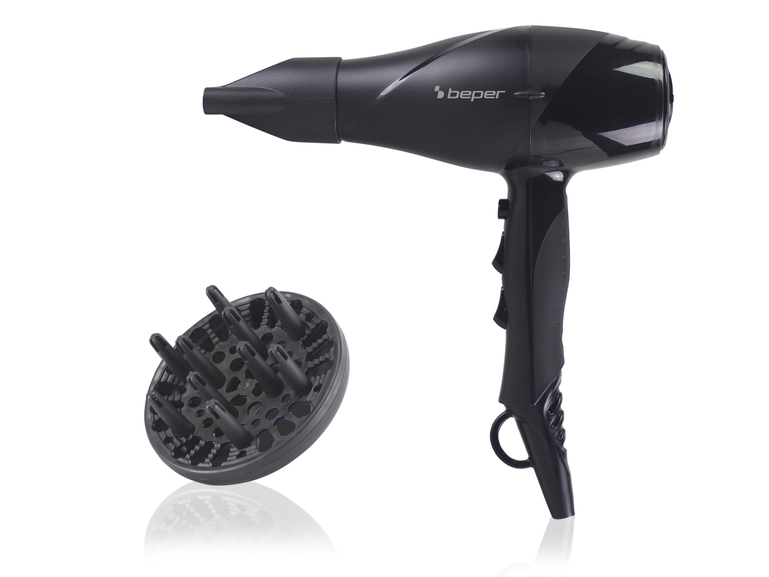 BEPER P301ASC002 Professional Hair Dryer 2200W, Hair Dryer with 2 Speeds, 3 Temperatures, Cold Air Shot - Volume Diffuser and Styling Concentrator, Long-Lasting Motor