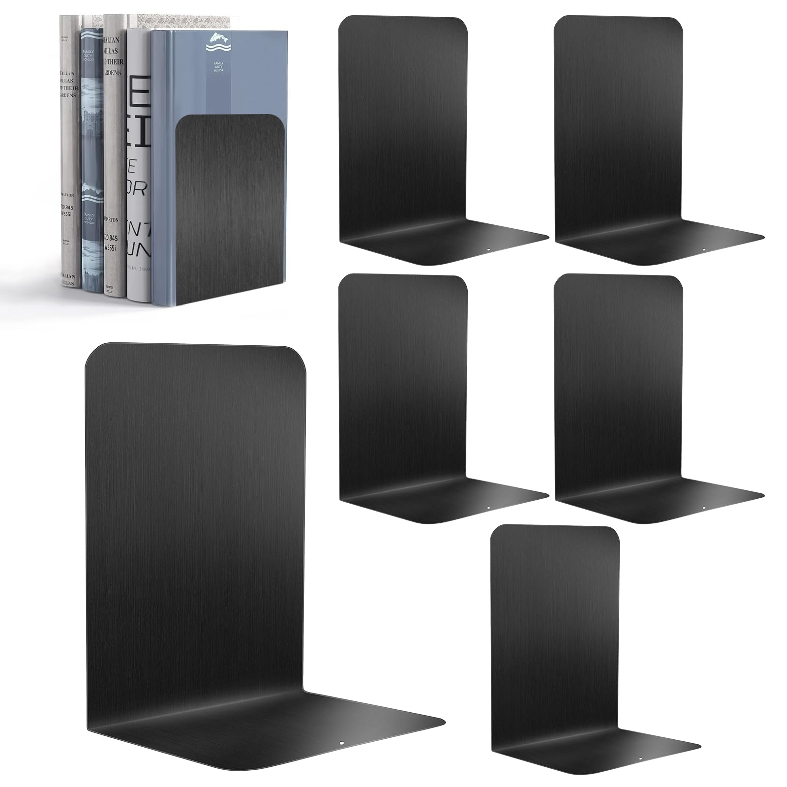 Fermalibri in metallo 6 pezzi 17x13,5x10,2 cm Organizer da Scrivania per Libri con supporto antiscivolo nero