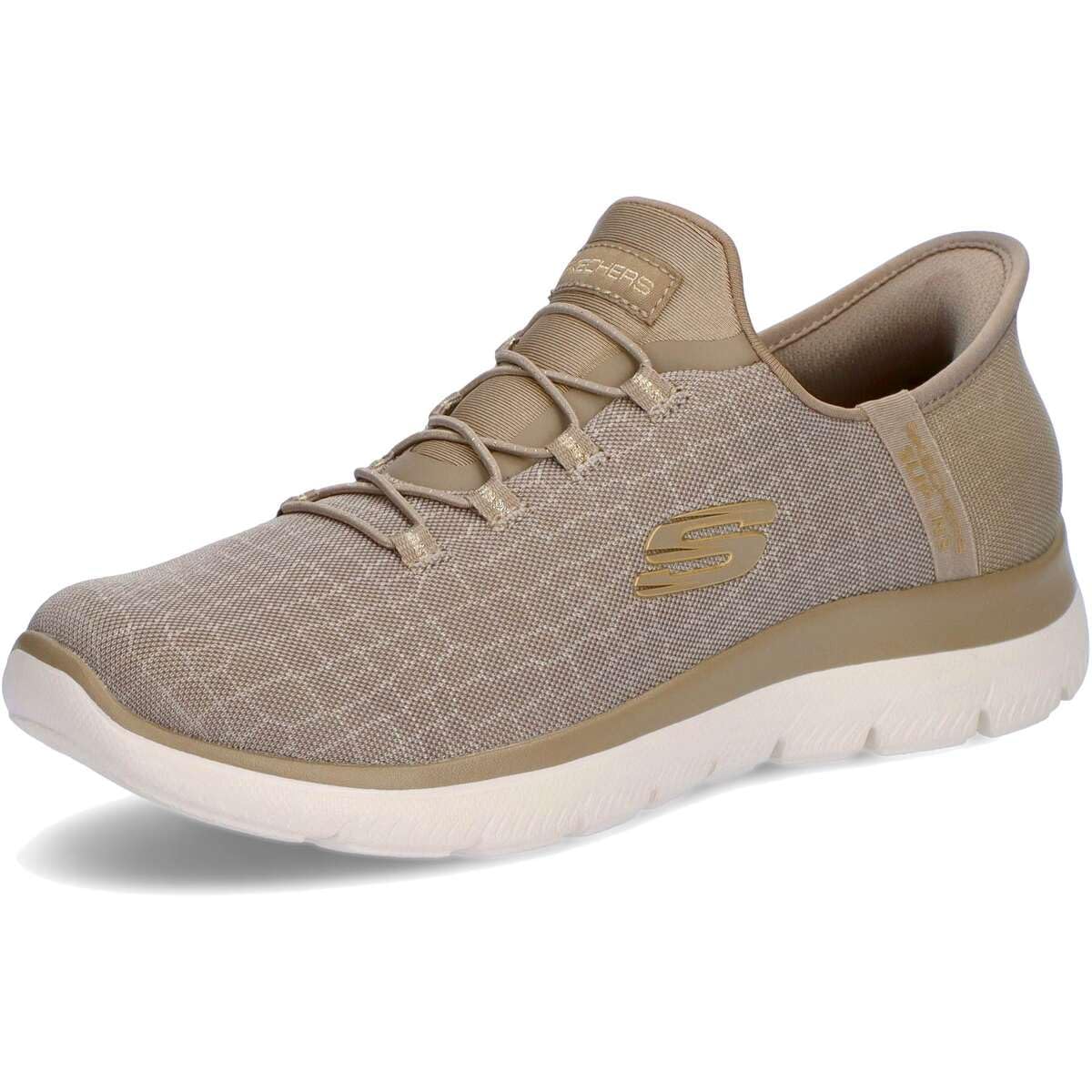Skechers Women's Hands Free Slip-ins Summits Classy Night Sneaker, Taupe/Gold, 6 UK Wide