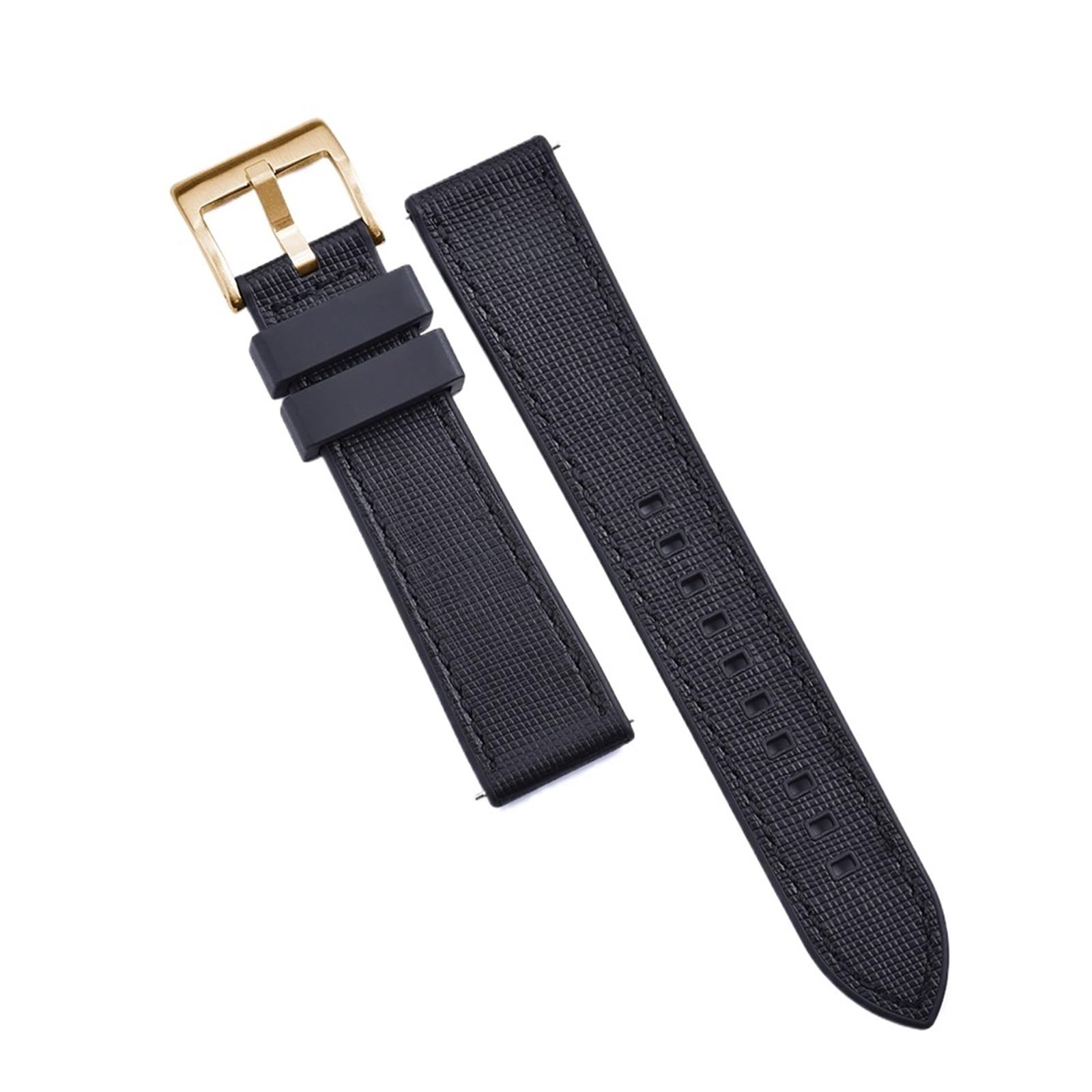 Generico Correa deportiva híbrida de goma y piel - Núcleo resistente al sudor, liberación rápida 20/22 mm (All Black-Gold,20 mm)