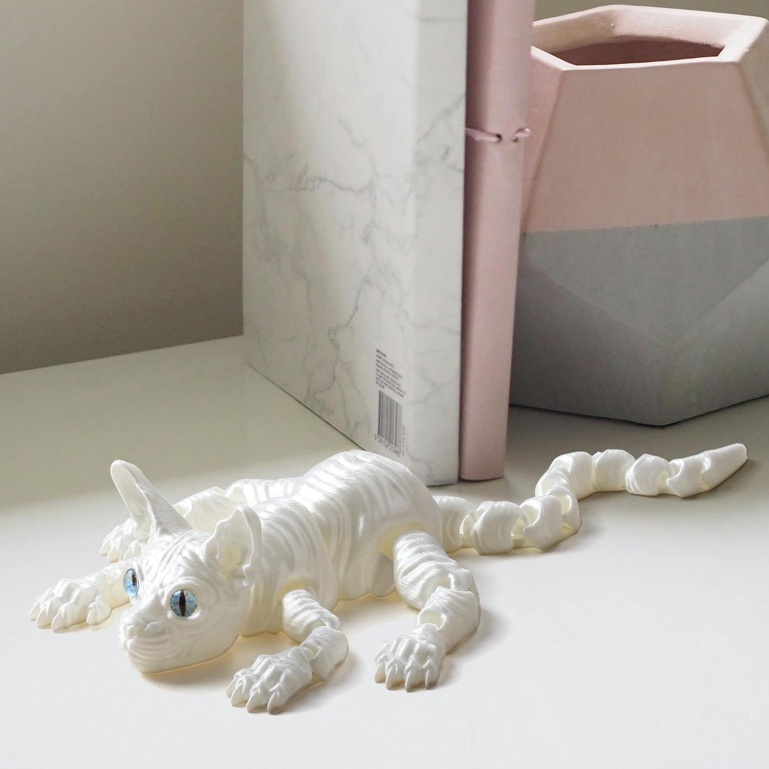 3D Printed Cat Toy - Vertical Pupils, Cute Animal Design Home Decor & Stress Relief Fidget Toy, Perfect 3D Cat Gifts (White)
