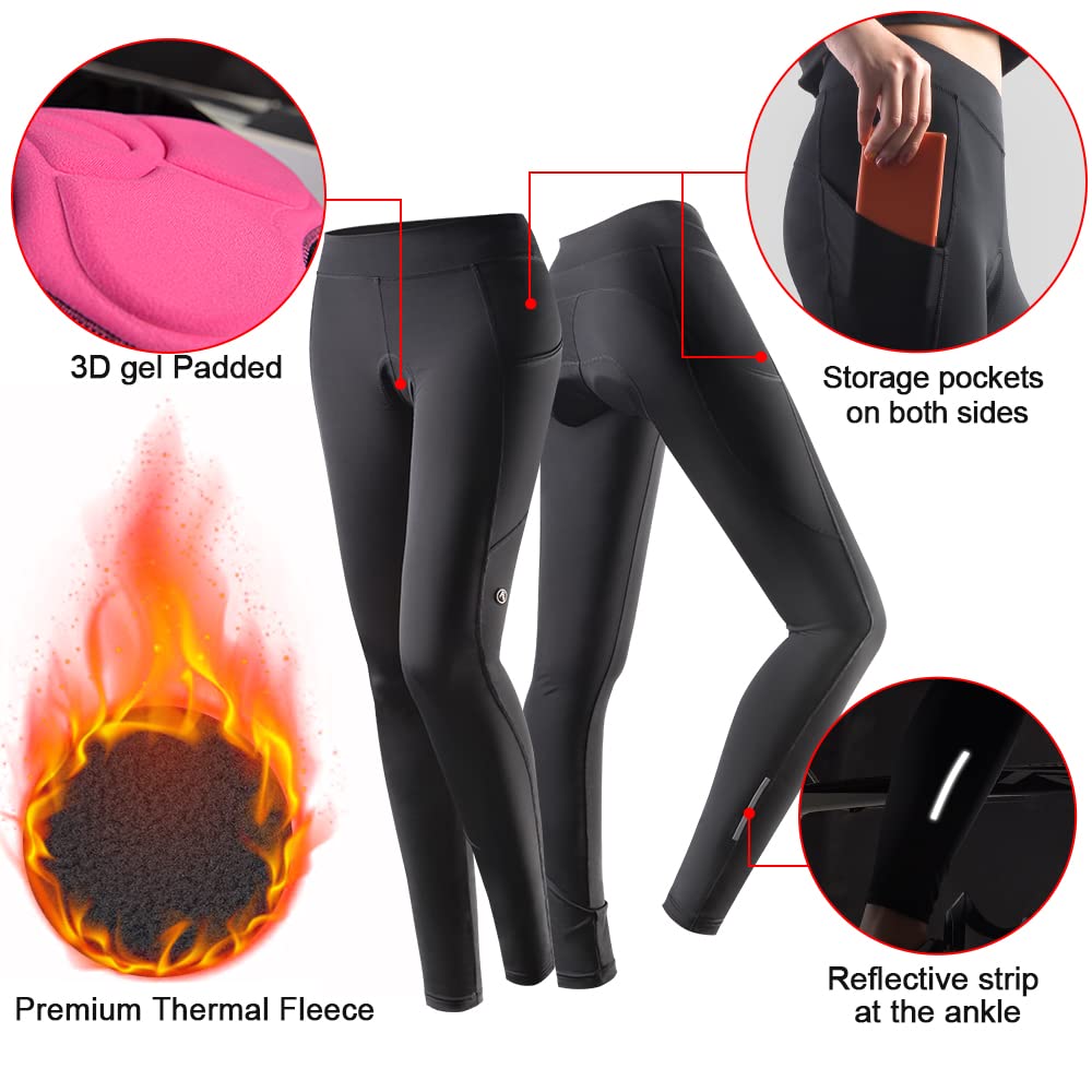 NUCKILY Fahrradbekleidung Set Damen Radtrikot Langarm Winddicht Damen Thermische Fleece mit 3D Polster Hosen
