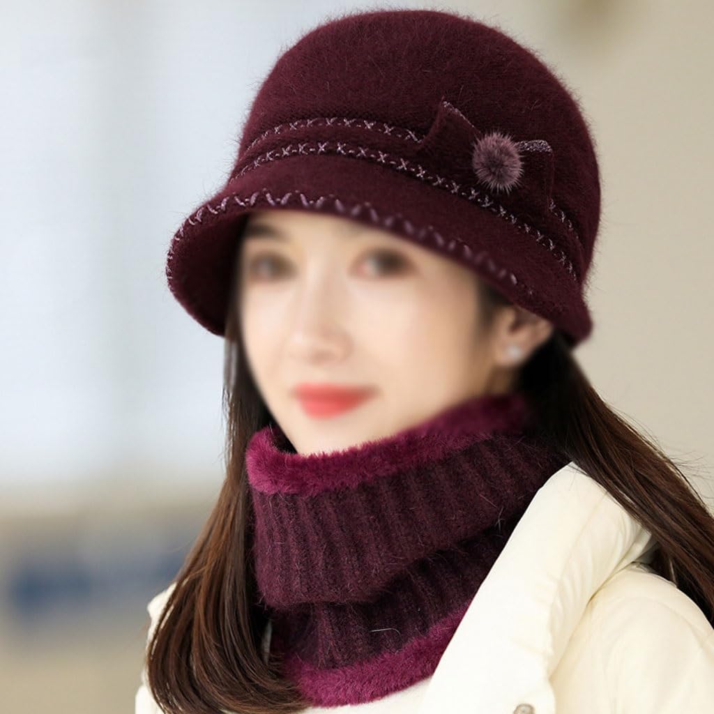 Hat Women's Knitted Hat Mom Wool Cap Padded Warm Middle-Aged and Elderly Cotton Cap