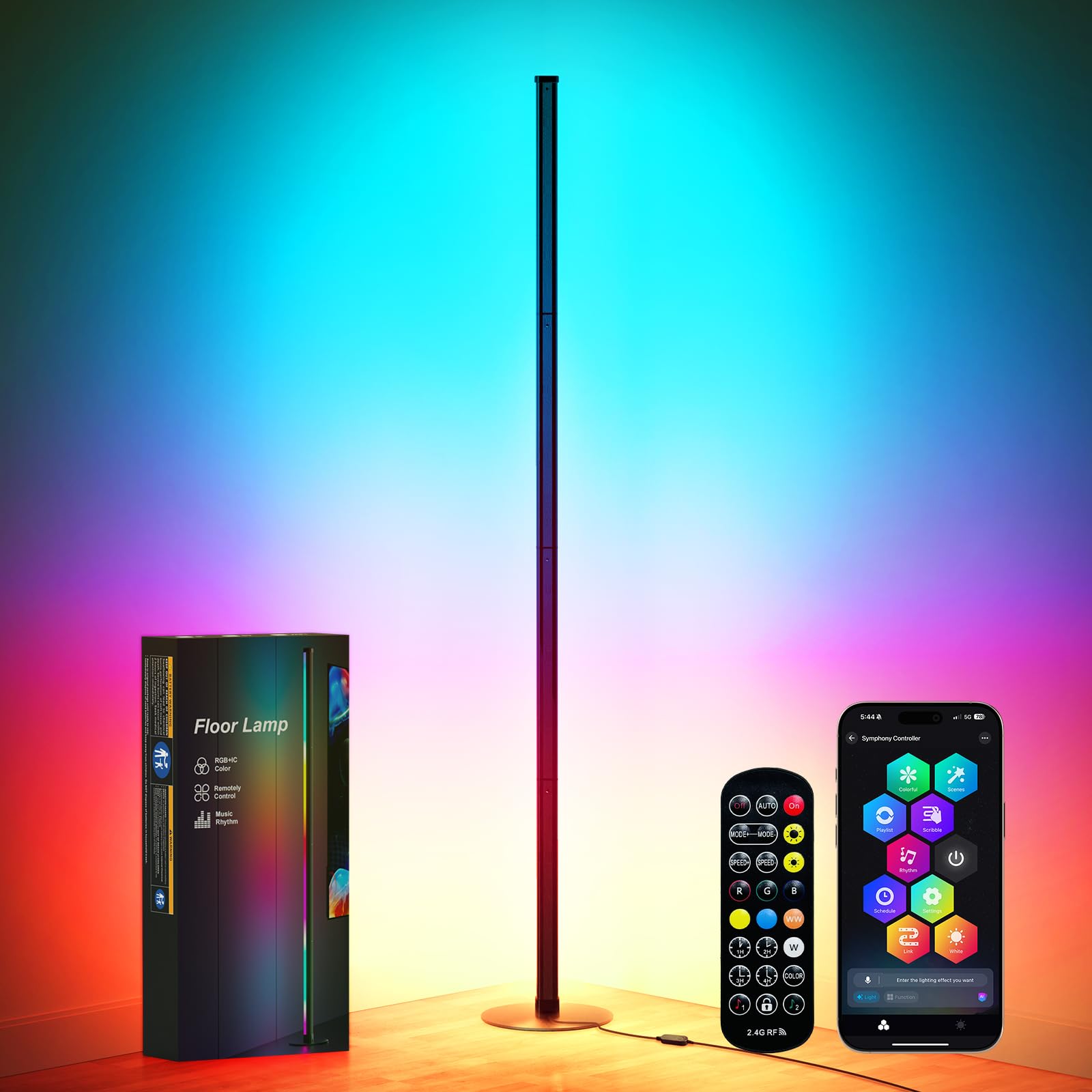 Smiling Shark LED Stehlampe Wohnzimmer, Smart Modern RGBIC Standleuchte mit Fernbedienung und APP 16 Millionen Farben Dimmbar Stehlampe mit Musik Sync und Timer für Schlafzimmer Gaming-Zimmer