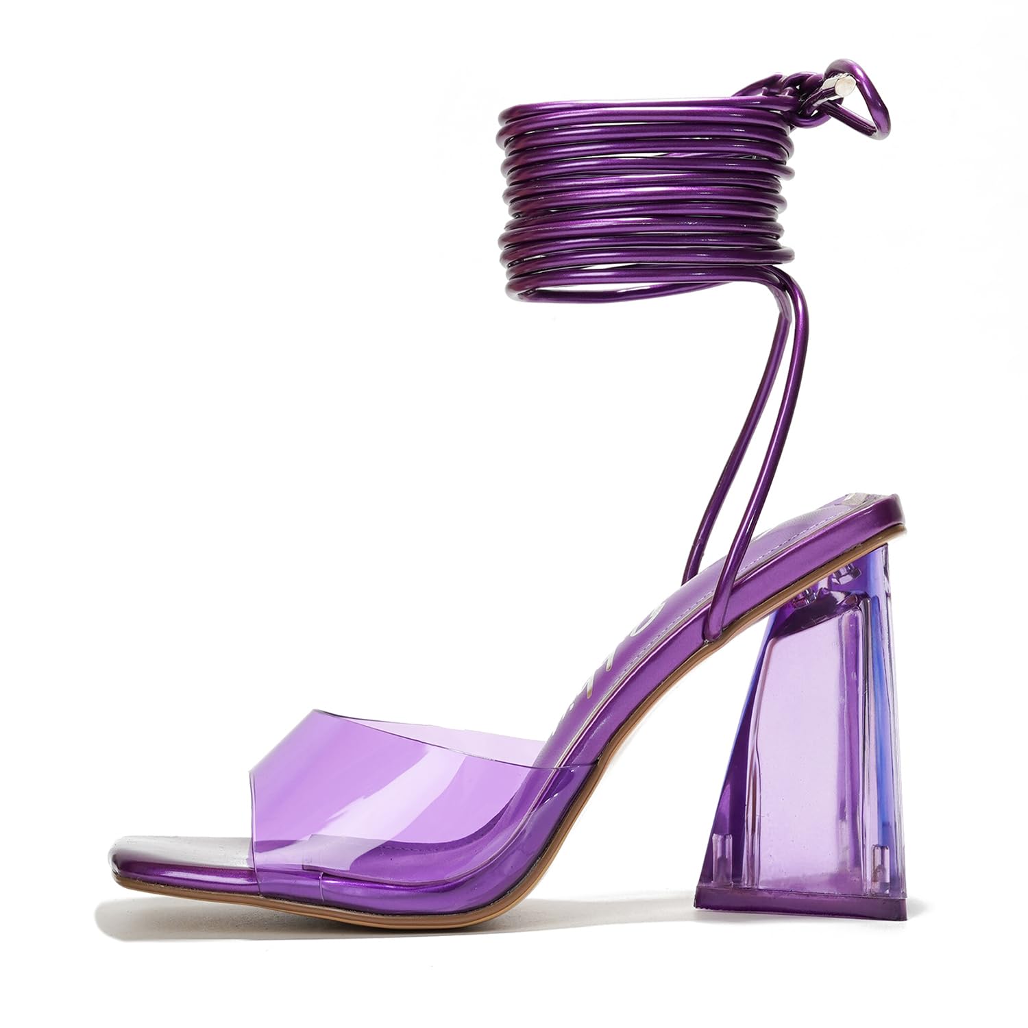Clear Strappy Heels - Square Toe Lace Up Prom Wedding Shoes for Women, Comfortable High Heel Sandals Evening Dressy (Swag)