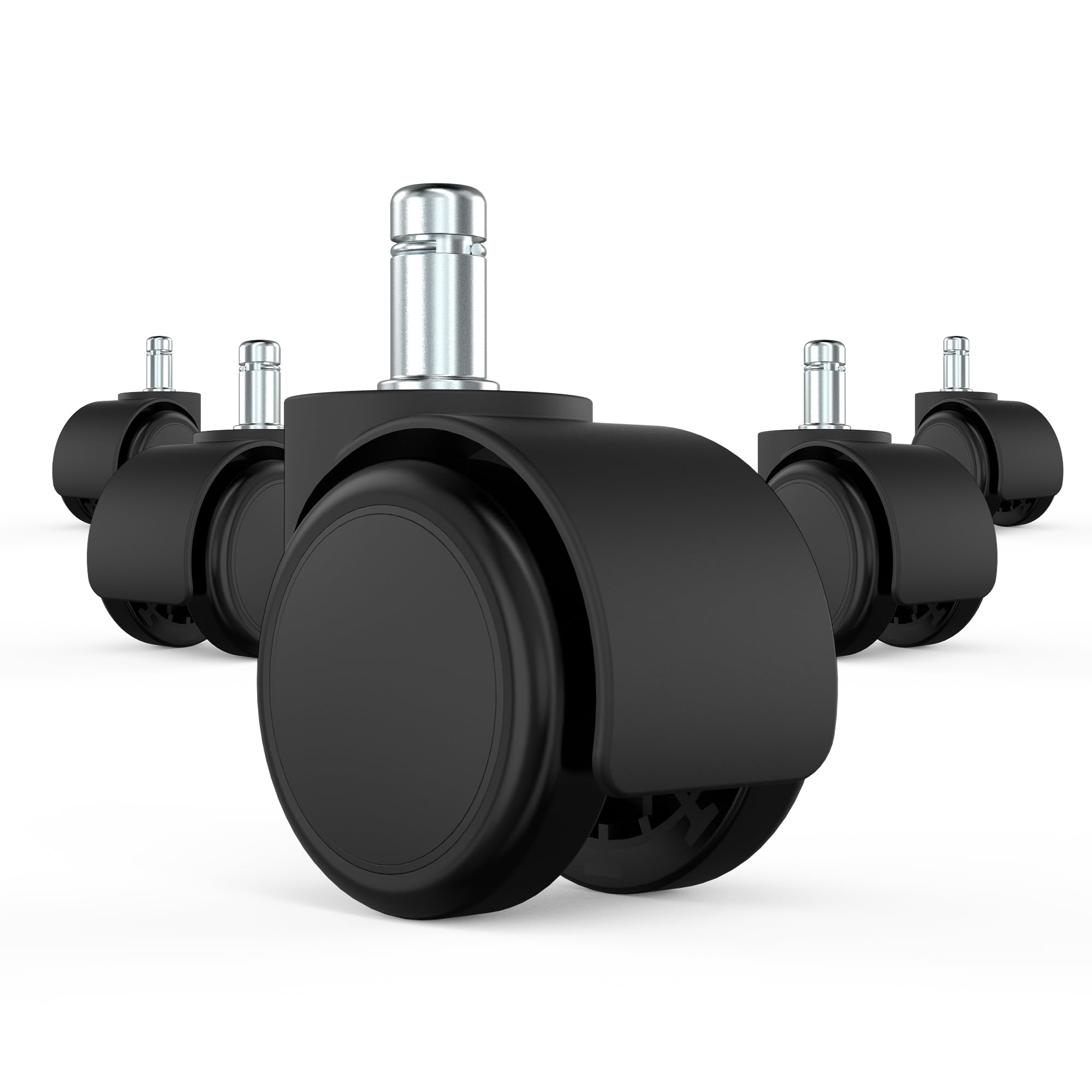 WEWILL Bürostuhl Rollen 10×22 mm (5er Set) – leise Doppelrollen mit bodenschonender Lauffläche, leichtgängige Ersatzrollen für IKEA Büro- & Drehstühle, ideal für Parkett/Hartboden, Schwarz