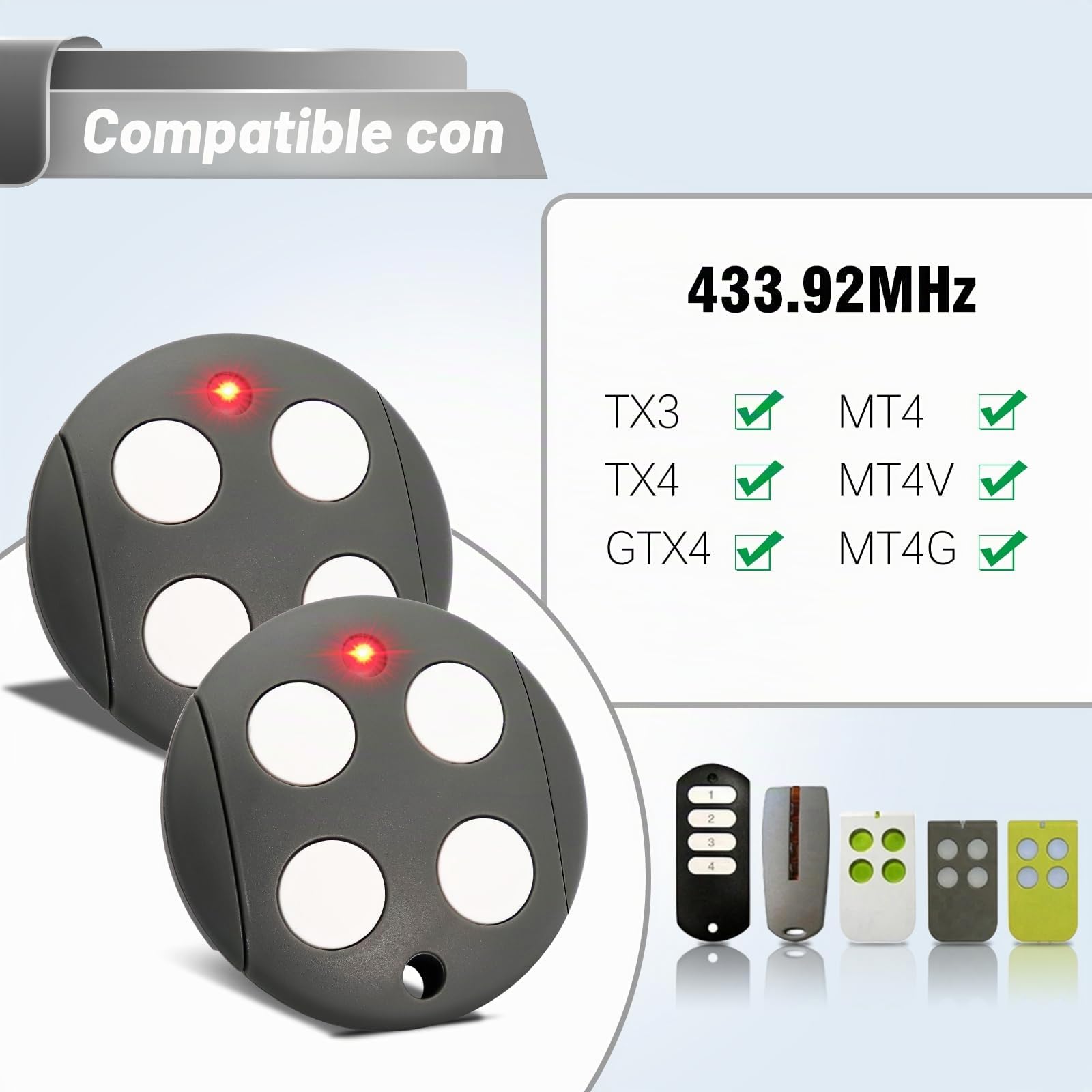 433,92 MHz - Mando a distancia para puerta de garaje compatible con mando a distancia Mhouse GTX4, Rolling Code, 4 canales