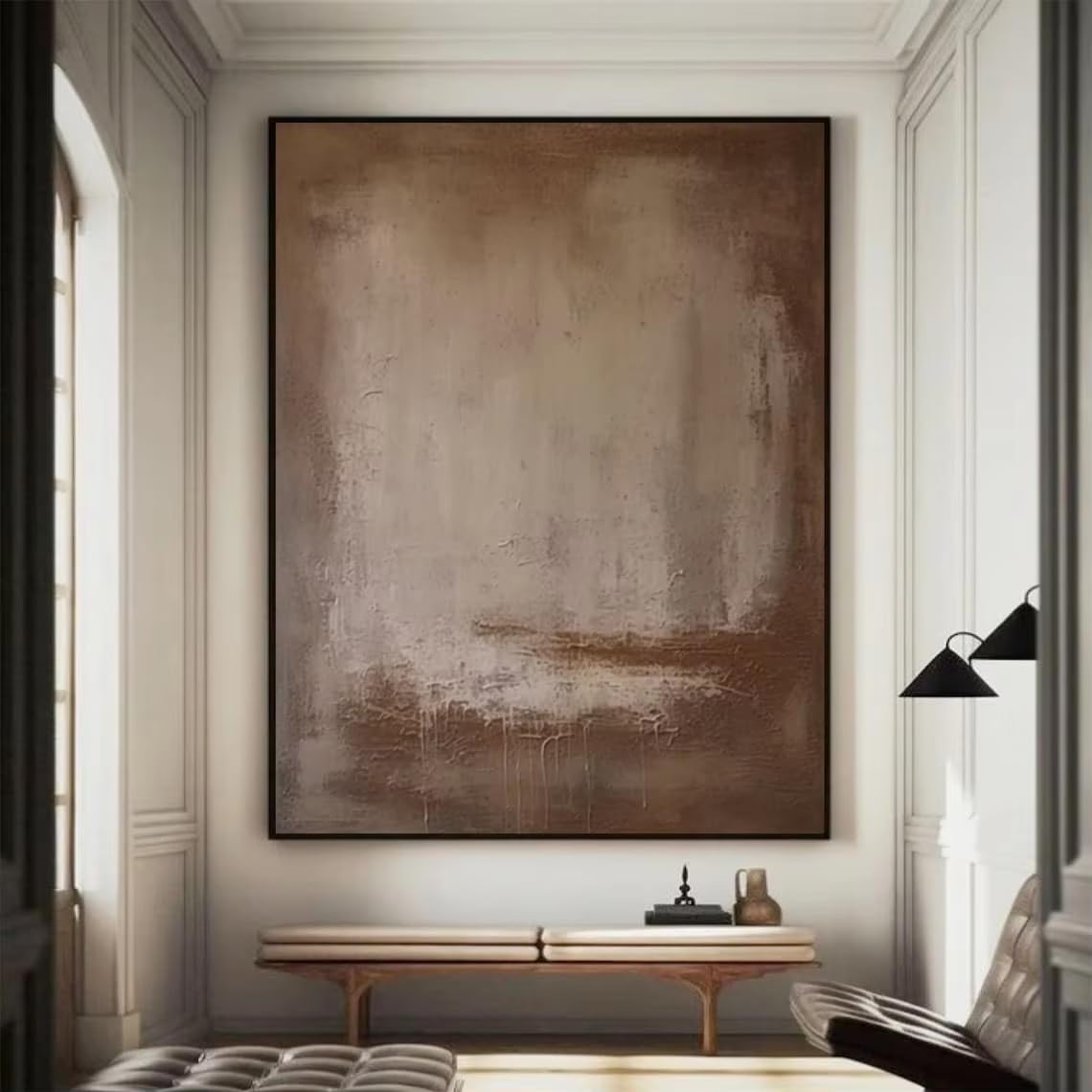 IHHGNB Brown Abstract Textured Painting Wabi Sabi Wall Art Gray Brown Minimalist Textured Canvas Prints Boho Wall Decor(50x75cm(20x30in)/No frame)