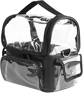 Makeup Brush Case, Clear Makeup Organizer Bag with Pockets Transparent Professional Makeup Bag Makeup Travel Makeup Artist Bag with Shoulder Strap and Adjustable Dividers, Black