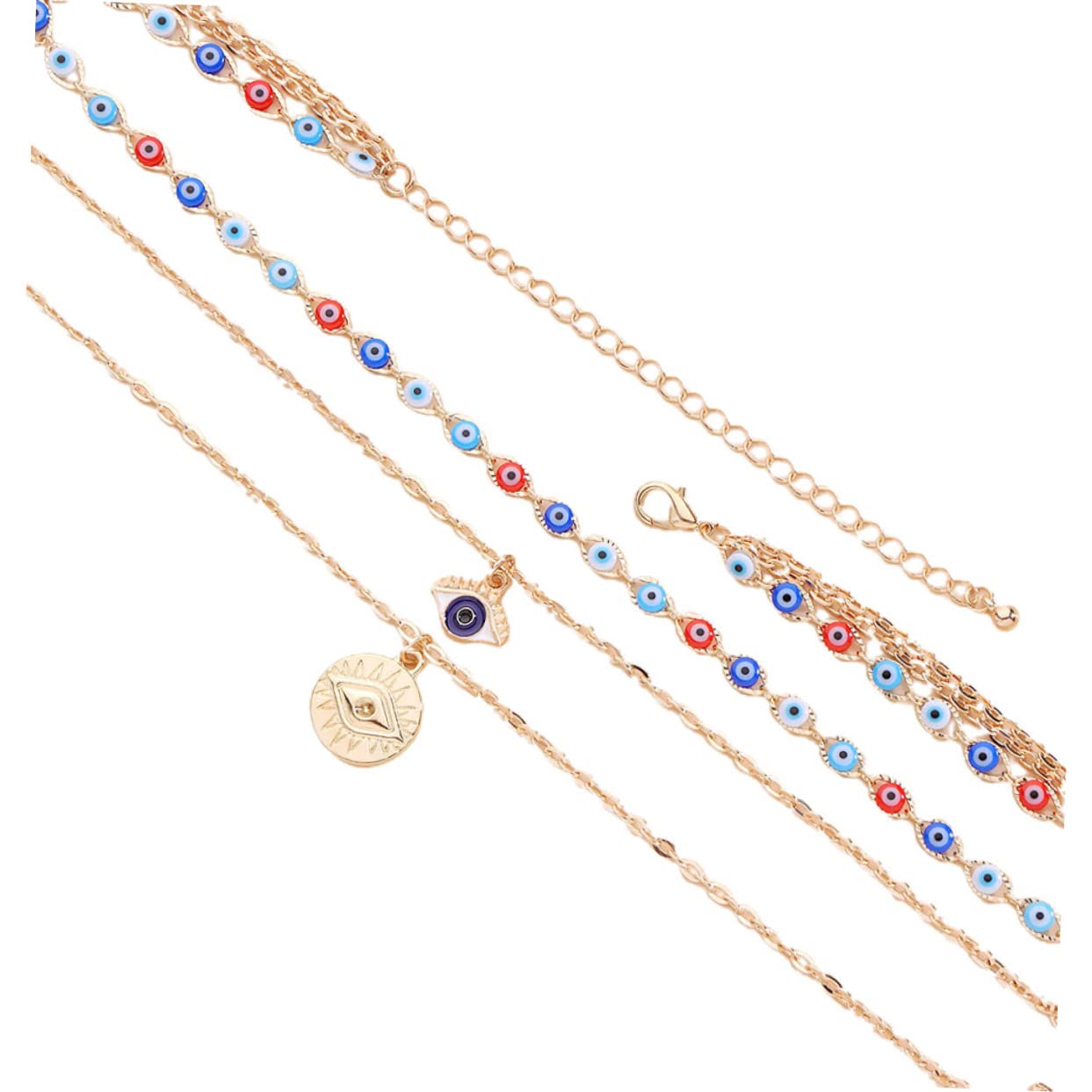 Gioielli da Donna 4pcs Elegante Occhio malvagio Neccano Multi-Strato Gioielli di Femminile per Feste Collana