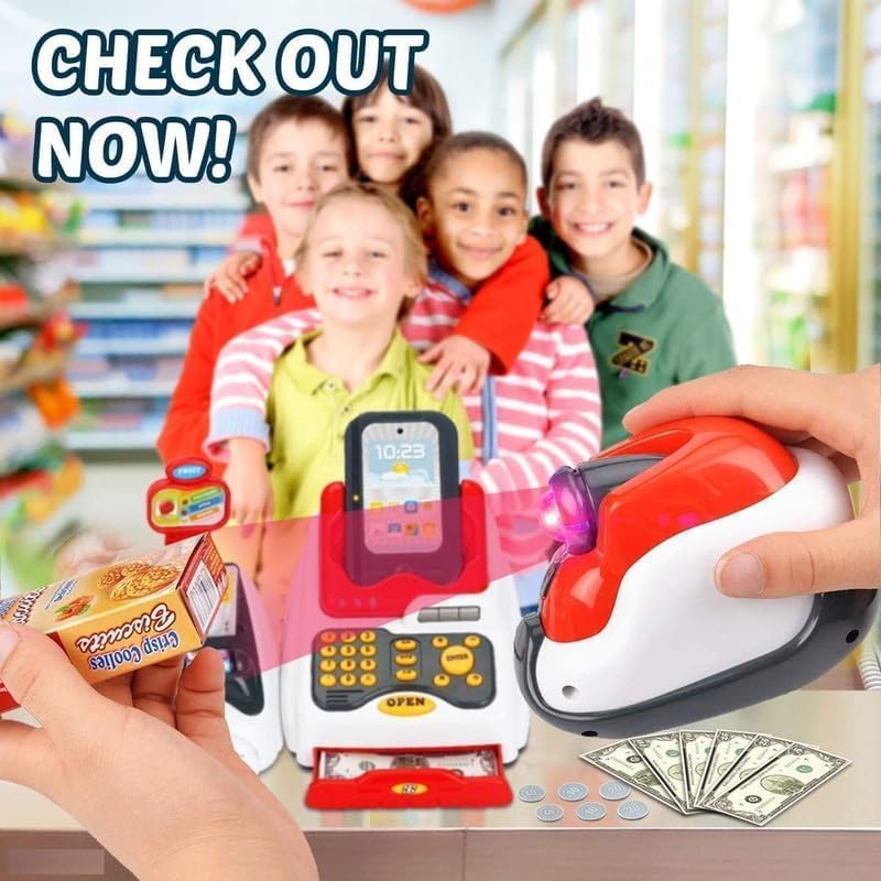 Cojuz Kids Supermarket Cash Register Toy Set with Scanner, Credit Card & Play Money 2