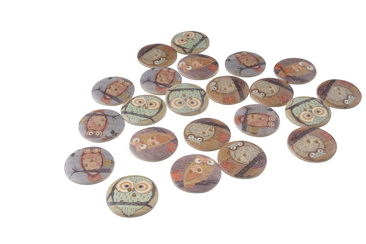 ALLinONE Mixed Wood Buttons 2 Holes Sewing with Owl Cartoon Pattern for DIY Craft
