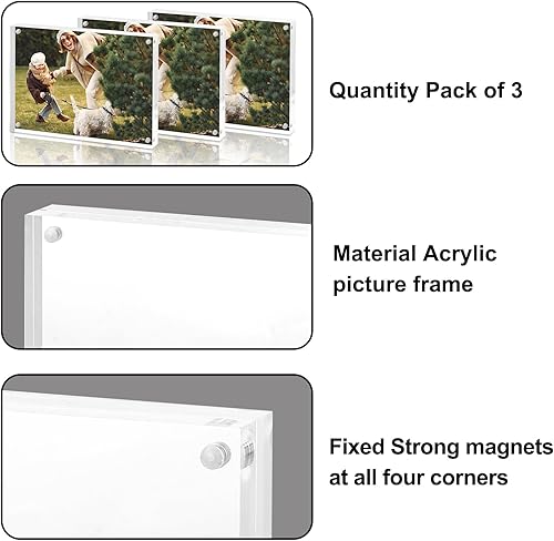 Miniatura 3 de Fixwal Marcos acrílicos de 5 x 7 pulgadas, juego de 3 unidades, marcos magnéticos, de cristal, números de mesa de boda, sin marco, para exhibición