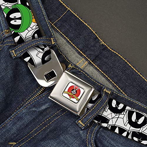 Looney Tunes Belt, Seatbelt Buckle Belt, Marvin the Martian Expressions Stacked White Black Green Gold, Adjustable2
