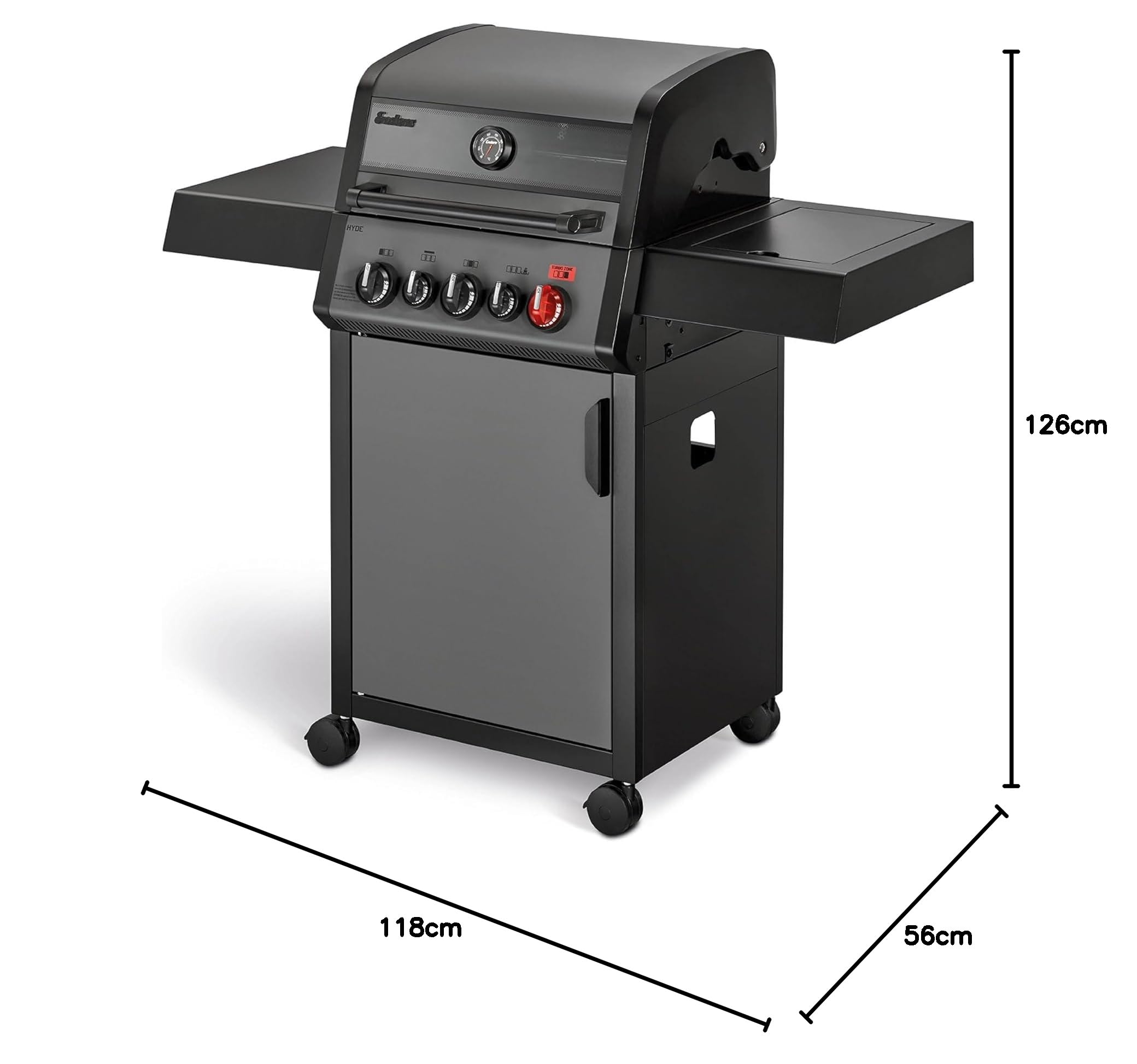 Enders Hyde 3 SIKR Turbo Barbecue a Gas 3 Bruciatori, Zona Turbo Infrarossi 800°C, Backburner Infrarossi, Fornello Laterale, Griglia 54x42 cm