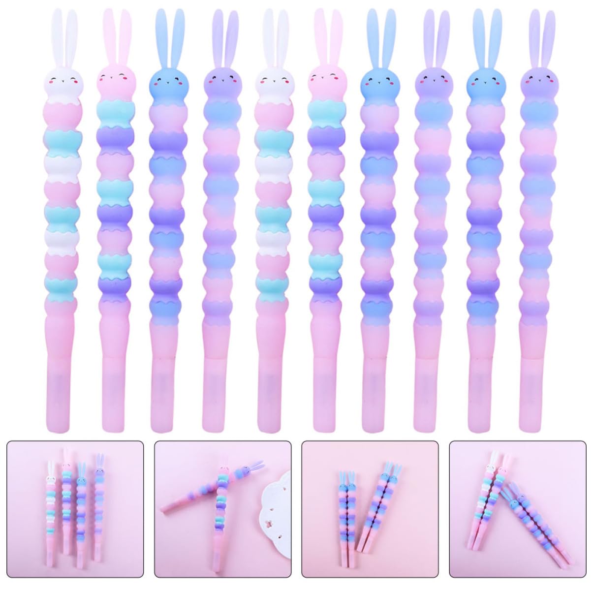 10 Penne Gel a Forma di Coniglio, Impugnatura Ergonomica in Silicone e Plastica, Scrittura Fluida per Studenti e Firma Colore Casuale