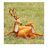 SIGMALL Couple Christmas Deer, Window Show Decor, Home Desk Shelf Furry Figurine, Lifelike Replica Fawn Fur Handmade Sika Deer Garden Xmas Cervus Nippon Kids Educate Wild Animal Buck Statue Toy