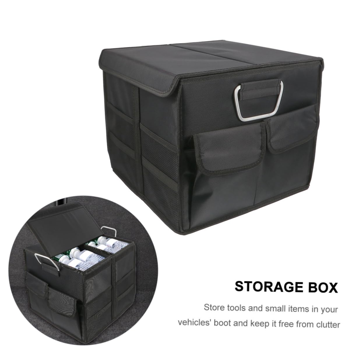 ibasenice 1pièce Organisateur De Coffre De Voiture Pliable Oxford Boîte De Rangement Portable Avec Poches Maille Idéale Pour Courses Outils Urgence