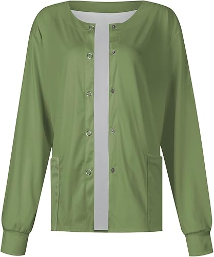 Vista 2 de Long Sleeve Scrub Tops Women Solid Color Butterfly Printed Medical Uniform Tops Plus Sized Nursing Jacket Tops