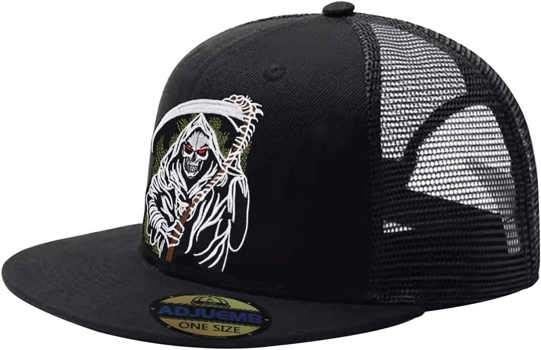 Classic Snapback Hats Skull Embroidery Adjustable Flat Bill Hat Unisex Baseball Caps