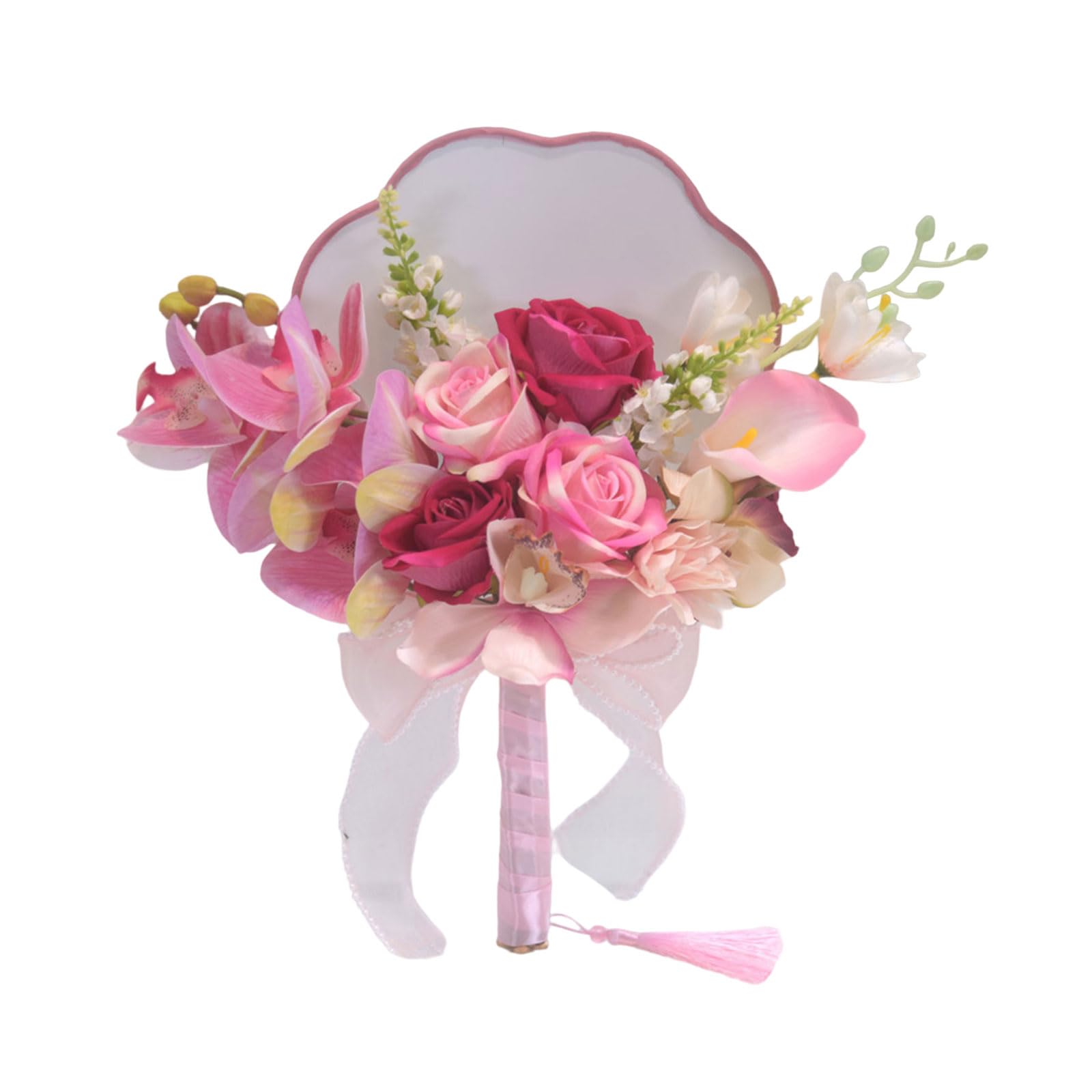 OSNIYAW Artificial Rose Bouquets Bridesmaid Bridal with Fan for Wedding, Ceremony, Anniversary, Photography Props for Bride for Bridesmaids Rose