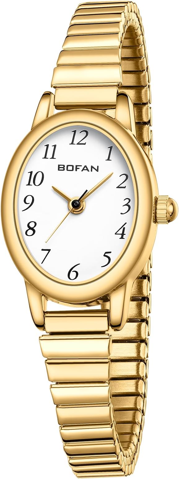 Small Gold Watches for Women Easy Read Ladies Quartz Wrist Watch with Stainless Steel Expansion Band,Waterproof.