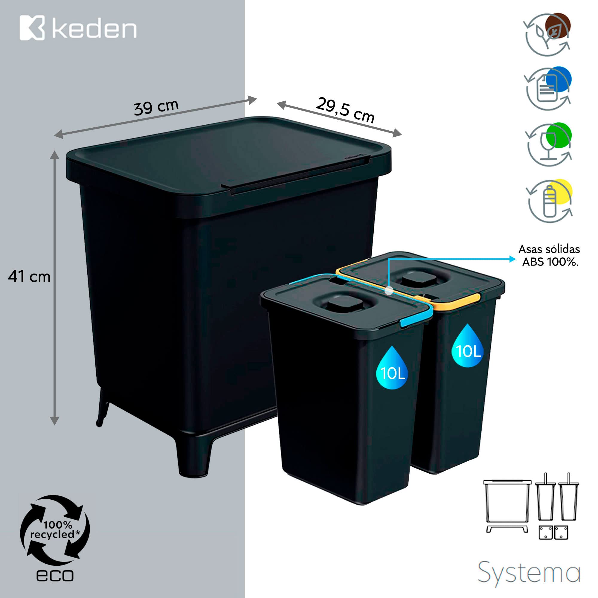 Sistema di classificazione del riciclaggio 2 x 10 litri Keden