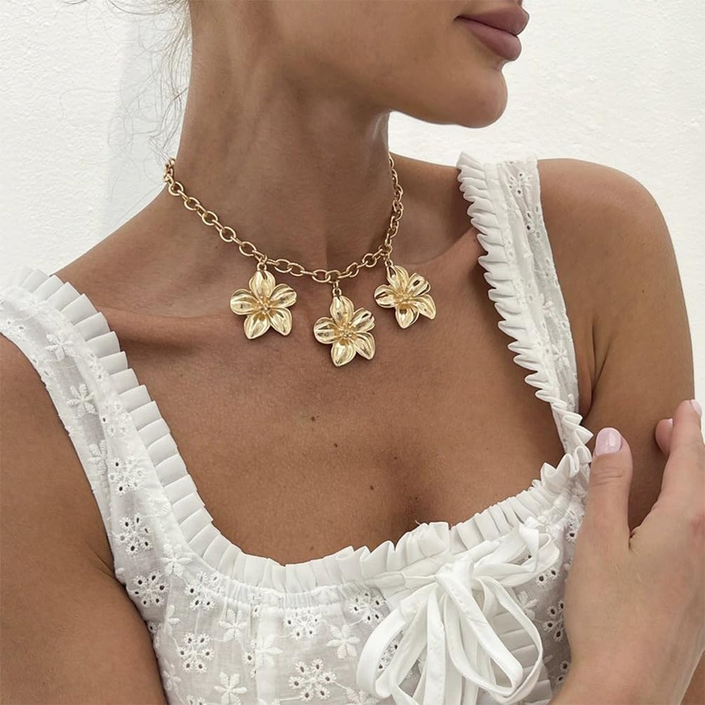 Trendy Gold Flower Choker Chain Necklace for Women Statement Exquisite Floral Silver Flowers Pendant Necklaces Y2k Party Jewelry Gifts Prom Accessories - Image 4